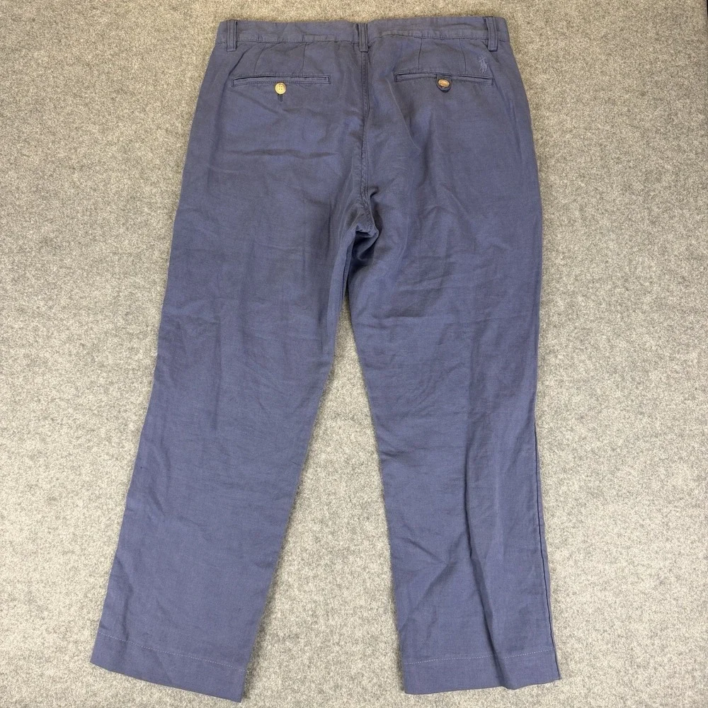Polo Ralph Lauren Pants 32x30 Straight Fit Blue Linen Cotton Chino Slacks Men